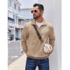 imageCOOFANDY Mens Quarter Zip Pullover Casual Long Sleeve Quilted Sweatshirt Mock Neck Polo Sweater with PocketKhaki