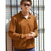 imageCOOFANDY Mens Quarter Zip Pullover Casual Long Sleeve Quilted Sweatshirt Mock Neck Polo Sweater with PocketLight Brown