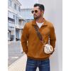 imageCOOFANDY Mens Quarter Zip Pullover Casual Long Sleeve Quilted Sweatshirt Mock Neck Polo Sweater with PocketLight Brown