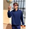 imageCOOFANDY Mens Quarter Zip Pullover Casual Long Sleeve Quilted Sweatshirt Mock Neck Polo Sweater with PocketNavy Blue