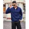 imageCOOFANDY Mens Quarter Zip Pullover Casual Long Sleeve Quilted Sweatshirt Mock Neck Polo Sweater with PocketNavy Blue