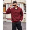 imageCOOFANDY Mens Quarter Zip Pullover Casual Long Sleeve Quilted Sweatshirt Mock Neck Polo Sweater with PocketWine Red