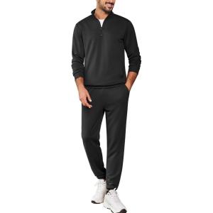 imageCOOFANDY 2 Piece Set for Men Casual 14 Zip Track Suits Set Long Sleeve Quarter Pullover Jogging Suits 2025 Fashion OutfitsAll Black