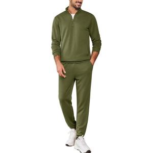 imageCOOFANDY 2 Piece Set for Men Casual 14 Zip Track Suits Set Long Sleeve Quarter Pullover Jogging Suits 2025 Fashion OutfitsArmy Green