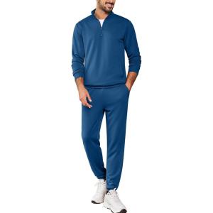 imageCOOFANDY 2 Piece Set for Men Casual 14 Zip Track Suits Set Long Sleeve Quarter Pullover Jogging Suits 2025 Fashion OutfitsBlue
