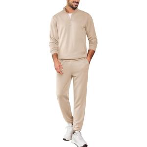 imageCOOFANDY 2 Piece Set for Men Casual 14 Zip Track Suits Set Long Sleeve Quarter Pullover Jogging Suits 2025 Fashion OutfitsCream