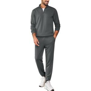 imageCOOFANDY 2 Piece Set for Men Casual 14 Zip Track Suits Set Long Sleeve Quarter Pullover Jogging Suits 2025 Fashion OutfitsDark Grey