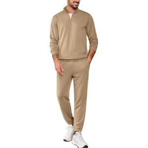 imageCOOFANDY 2 Piece Set for Men Casual 14 Zip Track Suits Set Long Sleeve Quarter Pullover Jogging Suits 2025 Fashion OutfitsKhaki