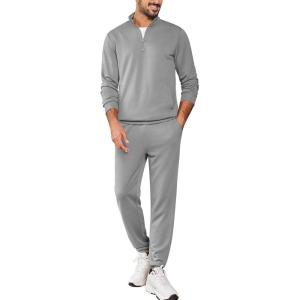 imageCOOFANDY 2 Piece Set for Men Casual 14 Zip Track Suits Set Long Sleeve Quarter Pullover Jogging Suits 2025 Fashion OutfitsLight Grey