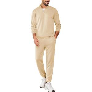 imageCOOFANDY 2 Piece Set for Men Casual 14 Zip Track Suits Set Long Sleeve Quarter Pullover Jogging Suits 2025 Fashion OutfitsLight Khaki