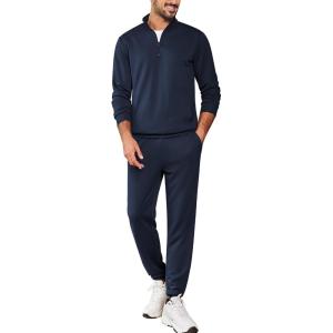 imageCOOFANDY 2 Piece Set for Men Casual 14 Zip Track Suits Set Long Sleeve Quarter Pullover Jogging Suits 2025 Fashion OutfitsNavy Blue