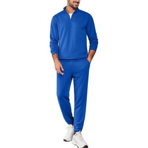 imageCOOFANDY 2 Piece Set for Men Casual 14 Zip Track Suits Set Long Sleeve Quarter Pullover Jogging Suits 2025 Fashion OutfitsRoyal Blue