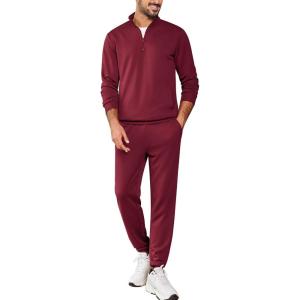 imageCOOFANDY 2 Piece Set for Men Casual 14 Zip Track Suits Set Long Sleeve Quarter Pullover Jogging Suits 2025 Fashion OutfitsWine Red
