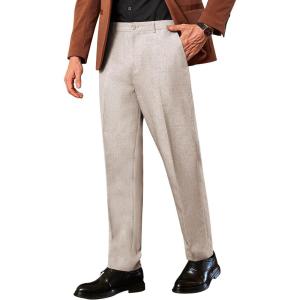 imageCOOFANDY Men Classic Fit Dress Pant Casual Flat Front Pant Expandable Waist Suit PantKhaki