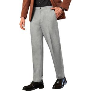 imageCOOFANDY Men Classic Fit Dress Pant Casual Flat Front Pant Expandable Waist Suit PantLight Grey Heather