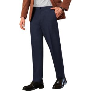 imageCOOFANDY Men Classic Fit Dress Pant Casual Flat Front Pant Expandable Waist Suit PantNavy Blue