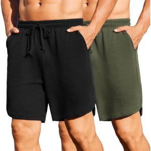 imageCOOFANDY Mens 2 Pack Gym Shorts 7 inch Athletic Workout Shorts Drawstring Sweat Shorts with Zipper Back PocketBlackArmy Green