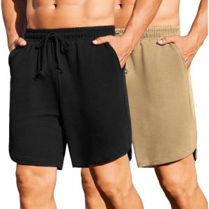 imageCOOFANDY Mens 2 Pack Gym Shorts 7 inch Athletic Workout Shorts Drawstring Sweat Shorts with Zipper Back PocketBlackKhaki
