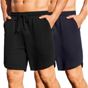 imageCOOFANDY Mens 2 Pack Gym Shorts 7 inch Athletic Workout Shorts Drawstring Sweat Shorts with Zipper Back PocketBlackNavy Blue