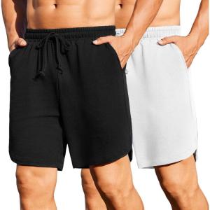 imageCOOFANDY Mens 2 Pack Gym Shorts 7 inch Athletic Workout Shorts Drawstring Sweat Shorts with Zipper Back PocketBlackWhite