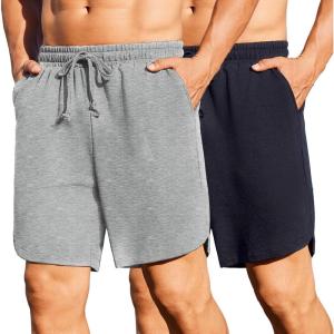 imageCOOFANDY Mens 2 Pack Gym Shorts 7 inch Athletic Workout Shorts Drawstring Sweat Shorts with Zipper Back PocketNavy BlueLight Gray Heather