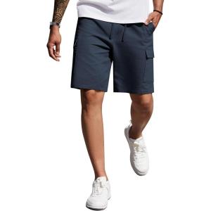 imageCOOFANDY Mens Cargo Shorts 9quot Relaxed Fit Casual Shorts Internal Drawstring Outdoor Hiking Shorts with Multi PocketsNavy Blue