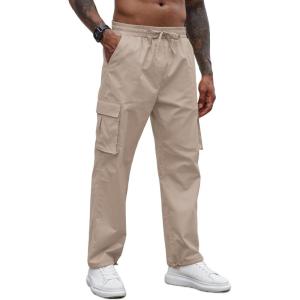 imageCOOFANDY Mens Casual Cargo Pants Cotton Drawstring Athletic Jogger SweatpantsChampagne