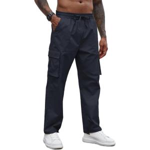imageCOOFANDY Mens Casual Cargo Pants Cotton Drawstring Athletic Jogger SweatpantsNavy Blue