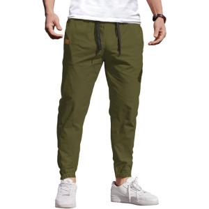 imageCOOFANDY Mens Casual Joggers Pants Elastic Drawstring Chino Cargo Pants Hiking Outdoor Track SweatpantsArmy Green