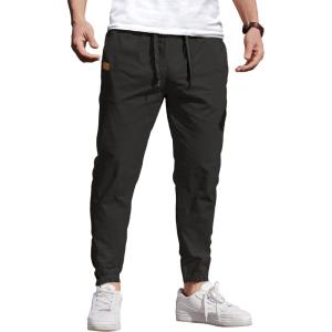 imageCOOFANDY Mens Casual Joggers Pants Elastic Drawstring Chino Cargo Pants Hiking Outdoor Track SweatpantsBlack