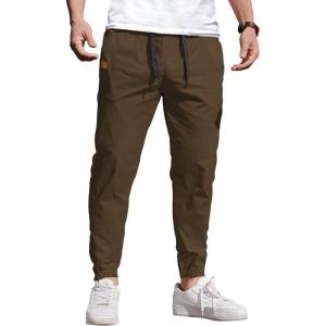 imageCOOFANDY Mens Casual Joggers Pants Elastic Drawstring Chino Cargo Pants Hiking Outdoor Track SweatpantsBrown