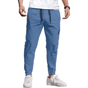 imageCOOFANDY Mens Casual Joggers Pants Elastic Drawstring Chino Cargo Pants Hiking Outdoor Track SweatpantsDenim Blue