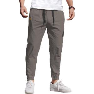 imageCOOFANDY Mens Casual Joggers Pants Elastic Drawstring Chino Cargo Pants Hiking Outdoor Track SweatpantsDrak Grey