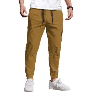 imageCOOFANDY Mens Casual Joggers Pants Elastic Drawstring Chino Cargo Pants Hiking Outdoor Track SweatpantsLight Brown