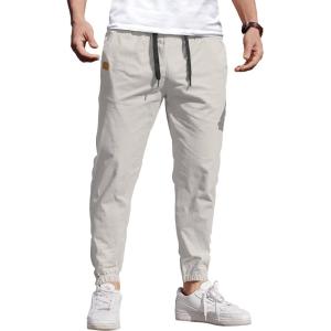 imageCOOFANDY Mens Casual Joggers Pants Elastic Drawstring Chino Cargo Pants Hiking Outdoor Track SweatpantsLight Grey