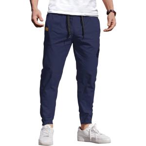 imageCOOFANDY Mens Casual Joggers Pants Elastic Drawstring Chino Cargo Pants Hiking Outdoor Track SweatpantsNavy Blue