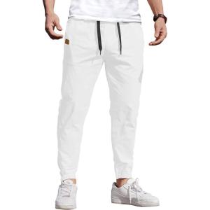 imageCOOFANDY Mens Casual Joggers Pants Elastic Drawstring Chino Cargo Pants Hiking Outdoor Track SweatpantsWhite