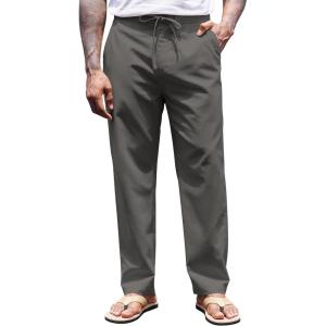 imageCOOFANDY Mens Casual Linen Pants Elastic Waist Drawstring Yoga Beach Pants Lightweight Loose Fit Trousers with PocketsDark Grey