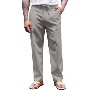 imageCOOFANDY Mens Casual Linen Pants Elastic Waist Drawstring Yoga Beach Pants Lightweight Loose Fit Trousers with PocketsGrey