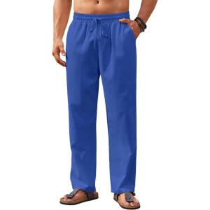 imageCOOFANDY Mens Casual Linen Pants Loose Fit Elastic Waist Drawstring Lightweight Pant Summer Beach TrousersBlue