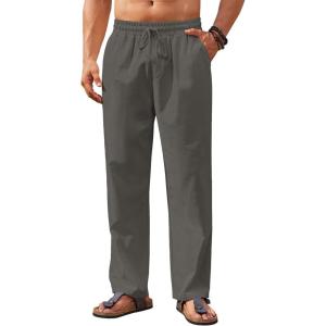 imageCOOFANDY Mens Casual Linen Pants Loose Fit Elastic Waist Drawstring Lightweight Pant Summer Beach TrousersDrak Grey