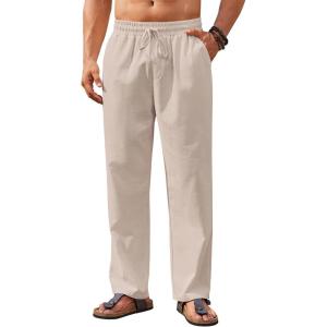 imageCOOFANDY Mens Casual Linen Pants Loose Fit Elastic Waist Drawstring Lightweight Pant Summer Beach TrousersLight Khaki