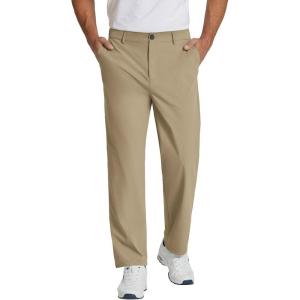 imageCOOFANDY Mens Casual Pants Classic Fit Flat Front Pants Lightweight Elastic Waist Golf Trousers with PocketsKhaki