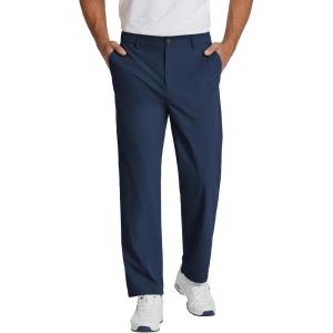 imageCOOFANDY Mens Casual Pants Classic Fit Flat Front Pants Lightweight Elastic Waist Golf Trousers with PocketsNavy Blue
