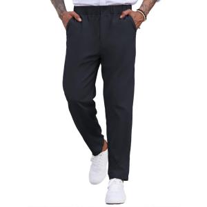 imageCOOFANDY Mens Casual Pants Relaxed Fit Flat Front Expandable Waist Chino Slack TrousersDark Blue