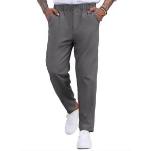 imageCOOFANDY Mens Casual Pants Relaxed Fit Flat Front Expandable Waist Chino Slack TrousersDeep Grey