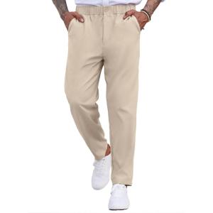 imageCOOFANDY Mens Casual Pants Relaxed Fit Flat Front Expandable Waist Chino Slack TrousersLight Coffee