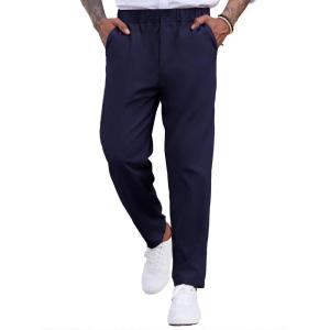 imageCOOFANDY Mens Casual Pants Relaxed Fit Flat Front Expandable Waist Chino Slack TrousersNavy Blue