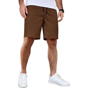 imageCOOFANDY Mens Casual Shorts Cotton Elastic Waist Drawstring Shorts Lightweight Summer Beach ShortsBrown2