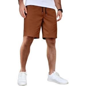 imageCOOFANDY Mens Casual Shorts Cotton Elastic Waist Drawstring Shorts Lightweight Summer Beach ShortsClay Brown